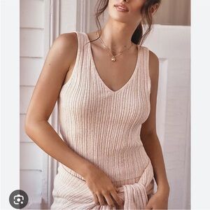NWT Eberjey Infinite V-Neck Ribbed Sweater Tank Peach Parfait Medium Reg. $98